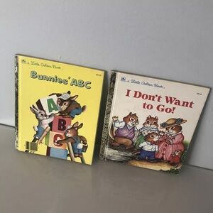 VINTAGE LITTLE GOLDEN BOOKS SET OF 2 - BUNNIE'S ABC'S AND I DON'T WANT TO GO